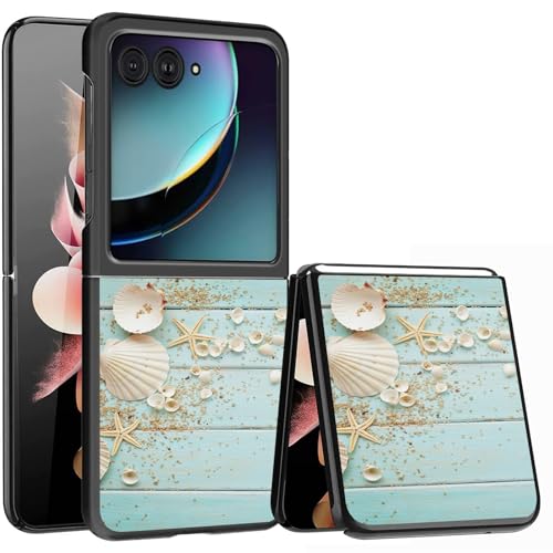 for Samsung Galaxy z flip 7 Case Beach and Seashells Design,Slim Fit Lightweight Hybrid Hard PC PU Leather Folding Phone Cover for Z Flip 7 6.9" - color: Beach and Seashells