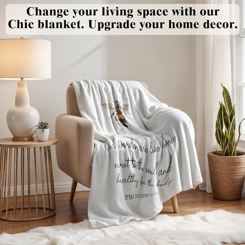 Bee Christian Blanket, Christian Gifts for Women Men, Religious Bible Verse Scripture Bumblebee Throw Blankets for Bedroom Living Room Couch Sofa, 50x60 Inches - color: Bee