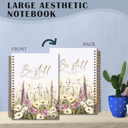 Wildflower Christian Spiral Notebooks, Be Still and Know That I Am God Bible Journal, Psalm 46:10 Scripture Journals for Writing, Religious Notebook for Note Taking, 5.5x8.3 Inch - color: white Bible Notebook-9