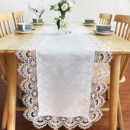 Lace Tablecloth Rectangle Fabric Washable Off White 16x35inch - color: H17191-white-1, size: 16*35