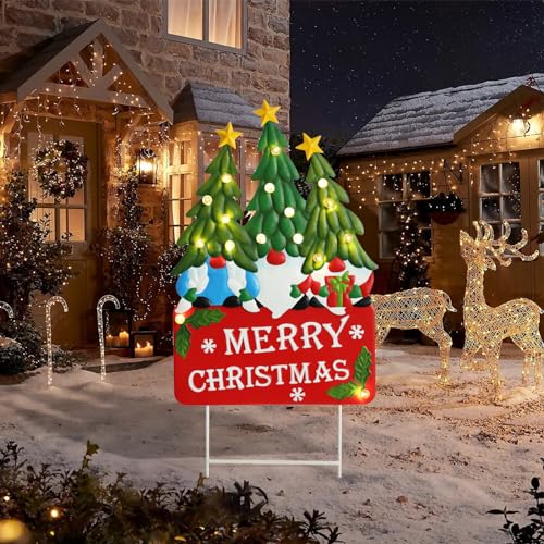 Afirst Christmas Gnomes Yard Sign Stakes Light Up Garden Decorations - color: Gnomes