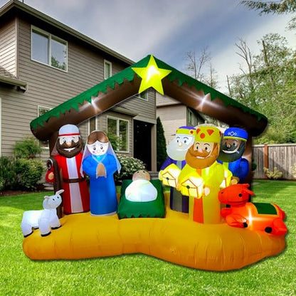 8.8 FT Christmas Inflatables Nativity of Jesus Blow Up Yard Decorations with LED Lights Religious Blow Up Yard Decor for Outdoor Xmas, Holiday Party, Patio & Lawn Decorations - style: Jesus Arch