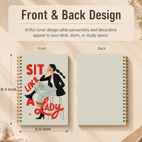 Spiral Notebook Journal for Women Girls, Sit Like a Lady Feminine Motivational Hardcover Lined Notebook Journal, 5.5x8.3 Inch - color: pattern-15