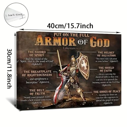 Armor of God Wall Art - Christian Wall Art with Ephesians 6:10-18 Scripture - 1.5cm Thick Gallery Wrapped Canvas - Ready to Hang - Religious Faith Gift for Home, Office, Church - 15.7x11.8 - color: Armor of God