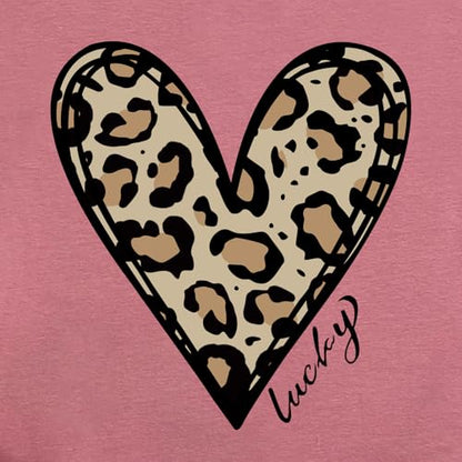 YITAN Women Graphic Tshirts Cute Leopard Heart Tops - color: Mauve, size: Small