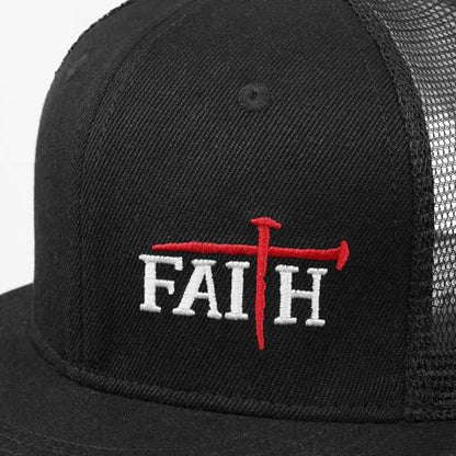 Christian Hats for Men Women - Cross Faith Flat Snapcback Hats - Religious Gifts for Thanksgiving Christmas - color: Black Mesh/Faith Red