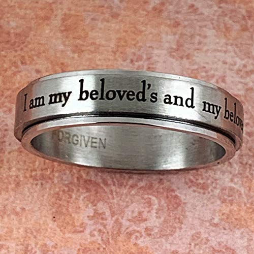 FORGIVEN JEWELRY Hebrew Text I am my beloved's Stainless Steel Spinner Ring