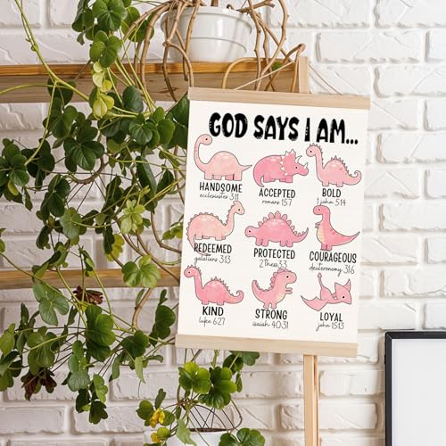 DNEULYR Pink Dinosaur Christian Wall Art Poster 12x16 Inches - color: God 3