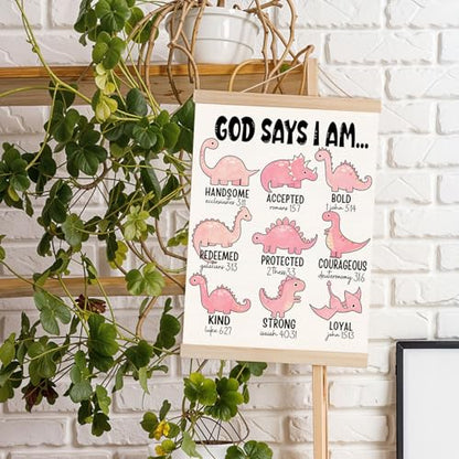 DNEULYR Pink Dinosaur Christian Wall Art Poster 12x16 Inches - color: God 3