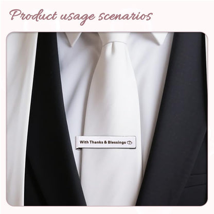 Novelty Mens Tie Clip for Wedding Graduation Gift for Him Son Grandson Birthday Christmas Gift Tie Clips for Dentist Pilot - style: with thanks and blessings