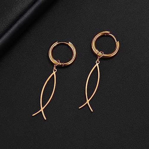 Earrings For Women Jesus Fish Faith Symbol Earrings Stainless Steel Chic Arc Fish Hook Earrings Christian Jewelry - color: gold 4