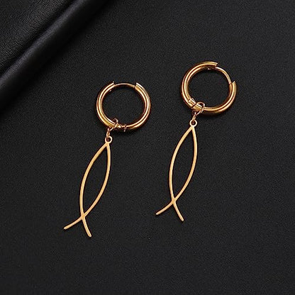 Earrings For Women Jesus Fish Faith Symbol Earrings Stainless Steel Chic Arc Fish Hook Earrings Christian Jewelry - color: gold 4