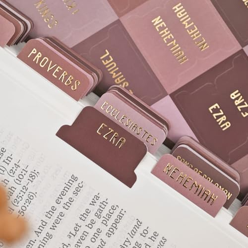 Laminated Bible Tabs for Women and Men, Gold Foil Embossed Lettering - style: Mocha Tone