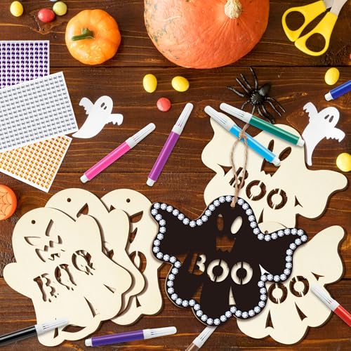 BeYumi Halloween Wooden Boo Craft - 20Pcs DIY Coloring Ornaments Craft Kids - style: Boo