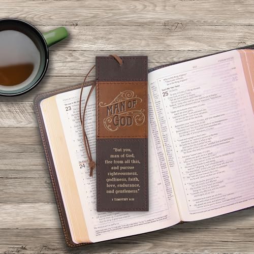Christian Art Gifts Premium Faux Leather Bookmark for Men: Man of God - color: Brown/Man of God