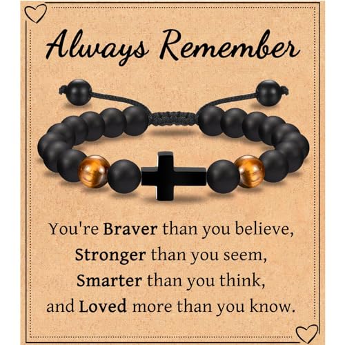 Leyung Cross Bracelet Gifts for Boys, Easter Basket Stuffers Baptism Gifts - color: Boy Gifts-Always remember...