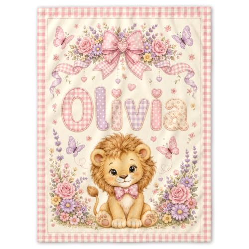 Custom Baby Blanket for Girls Boys, Personalized Baby Blanket with Name - color: Cute Lion