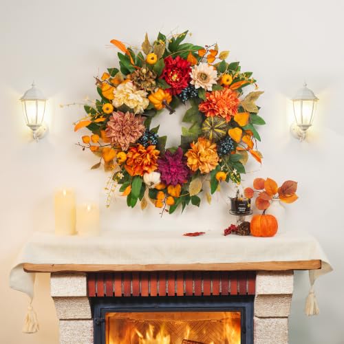 Fall Wreaths for Front Door 24 Inch, Rustic Farmhouse Harvest Autumn Wreath