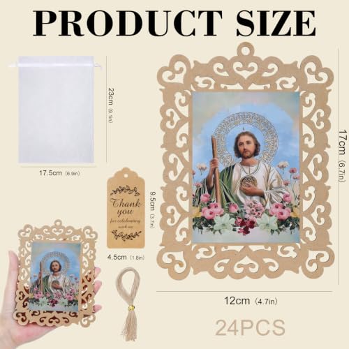 Saint Jude Wooden Picture Frames with Organza Gift Bags Baptism Favors - color: Saint Jude