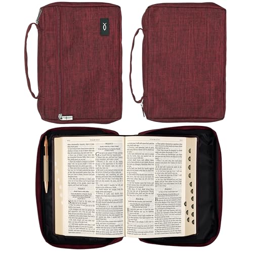 Christian Art Gifts Polyester Bible Cover for Men & Women: Jesus Fish Patch - color: Burgundy/Jesus Fish, size: Large