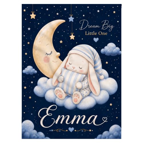 Personalized Baby Blanket With Name, Custom Baby Blankets Gift for Boy Girl - color: Night Navy, size: Bunny
