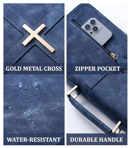Vegan Leather Bible Cover Case, Bible Bag for Men Women, Gift Box Packaging - color: Indigo