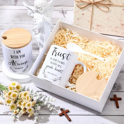 Maxdot 6 Sets Christian Gifts for Women Men Christian Mugs Bulk 12oz Coffee Mug with Lid Handle Spoon Religious Inspirational Scripture Ceramic Cup for Sunday School Vbs Grandparents(English) - style: English
