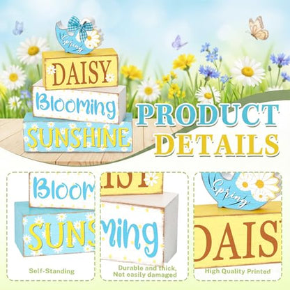 Britimes Tiered Tray Decor Set, 4 Pack, Wooden Table Sign, Daisy Spring - color: Spring Daisy