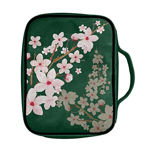 Coldinair Cherry Blossoms Print Bible Covers for Women,Cute Carrying Book Case Church Bag Bible Protector with Handle and Zipper Pocket,Green - color: Cherry Blossoms Green