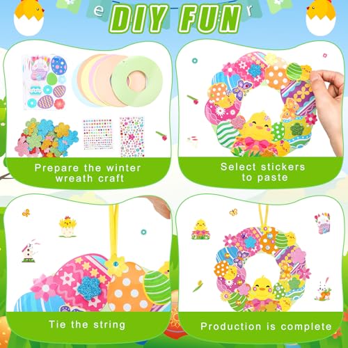 Hollowfly 48 Sets Easter Wreath Craft Kits, 8 Paper Designs with Stickers - style: Easter