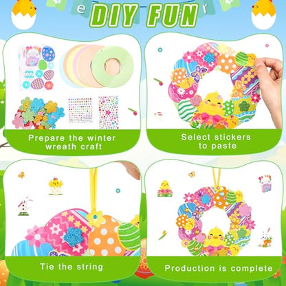 Hollowfly 48 Sets Easter Wreath Craft Kits, 8 Paper Designs with Stickers - style: Easter