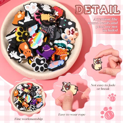 Tondiamo 60 Pcs Cat Silicone Focal Beads Assorted for Pens Bulk Cartoon Animal Theme Colorful Focal Bead for Beaded Pen Necklace Bracelet Charms Keychain Making Jewelry Making DIY Gifts(Cat) - style: Cat
