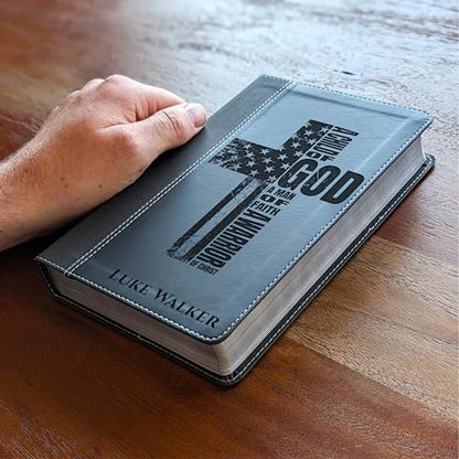 Personalized NIV Bible, Large Print, Custom Holy Cross Bible, New International Version | Man of Faith, Black - color: Black Personalized Leather