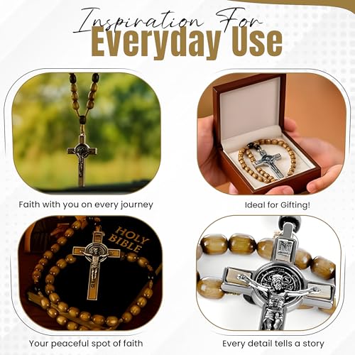SANCTUM VERITAS Catholic Rosary Necklace | Large Italian Prayer Beads Gift - style: Olive Wood