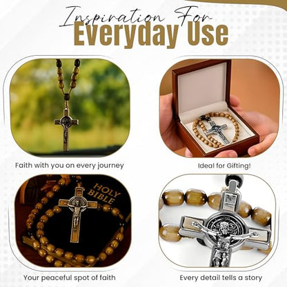 SANCTUM VERITAS Catholic Rosary Necklace | Large Italian Prayer Beads Gift - style: Olive Wood