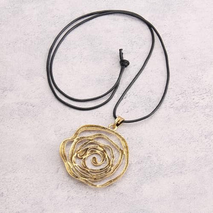 Leather Necklace for Women Long Boho Pendant Hippie Choker Necklace Bohemian Layered Leather Rope Wooden Jewelry Gifts - style: Rose Pendant Necklace