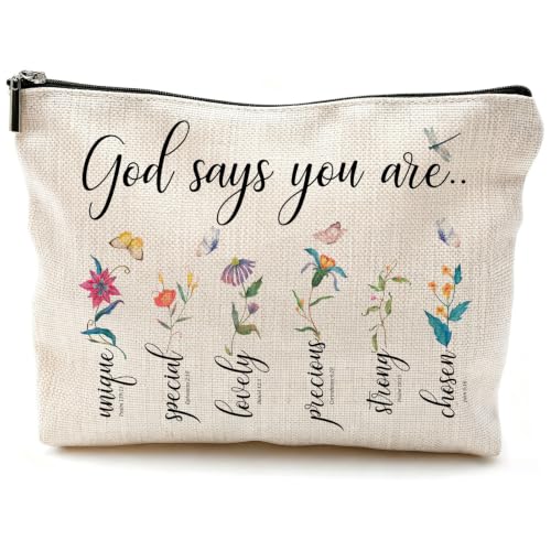 Christian Floral Makeup Bag, Bible Affirmation, God says you Bag