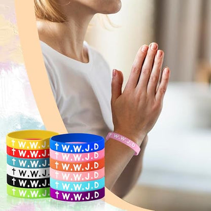 24Pcs WWJD Rubber Bracelets 12 Colors Christian Religious Bands for Favors - style: 24 Pack