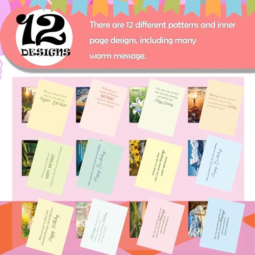 Gersoniel 24 Pack Religious Christian Birthday Cards Bulk,Scenic Style - style: Scenic Style