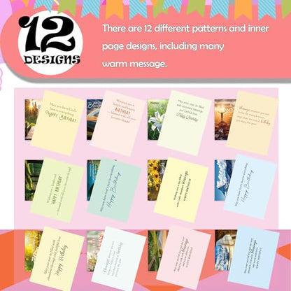 Gersoniel 24 Pack Religious Christian Birthday Cards Bulk,Scenic Style - style: Scenic Style