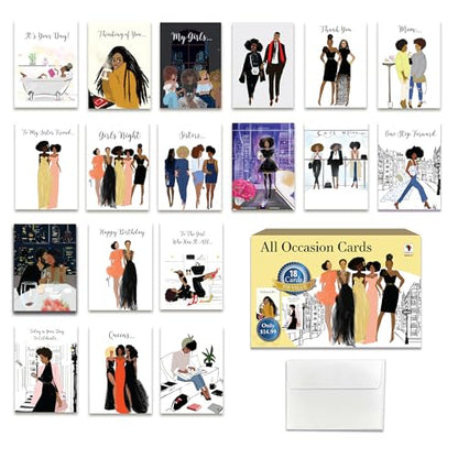 African American Greeting Cards Assortment Box – 18 All-Occasion Christian Greeting Cards with Envelopes – Birthday, Encouragement, Friendship, Romance, Engagement, , Mother's Day, Get Well & More - style: Assortment 740