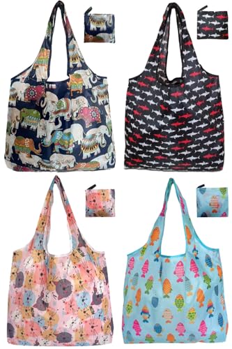 Reusable Grocery bags, Ideal For Shopping, Travel, And Daily Use - color: Cartoon Fish 4 Pack