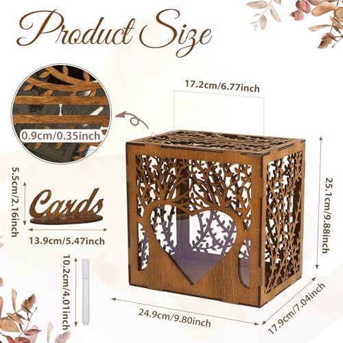 OurWarm Wooden Wedding Card Box with Heart-Shaped Acrylic Window