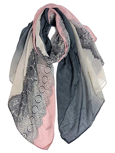 GERINLY Fashion Scarves for Women Lightweight Lace Printed Scarf Shawl Wrap - color: Darkgreypink