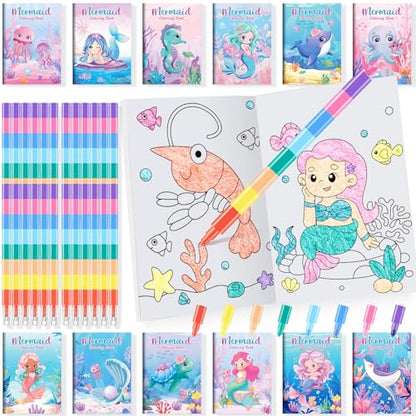 BenLouis 24 Mermaid Mini Coloring Books with 24 Crayons for Kids Bulk - style: Mermaid