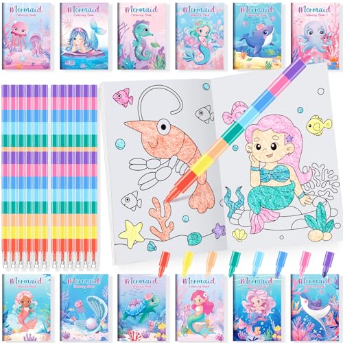 BenLouis 24 Mermaid Mini Coloring Books with 24 Crayons for Kids Bulk - style: Mermaid