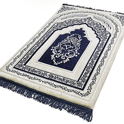 Modefa Foam Padded Prayer Rug | Thick Prayer Mat with Knee Cushion Memory Foam Prayer Mats | One Inch Thick Soft Velvet Islamic Praying Mat Luxury (Blue) - color: Blue