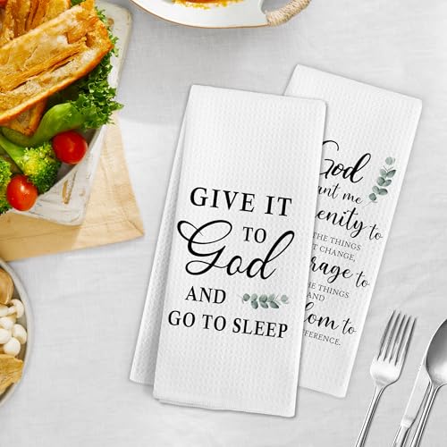 Religious Christian Kitchen Towels, Christian Gifts for Women, Give It to God and Go to Sleep Hand Towels Set of 2, Christian Scripture Hand Dish Tea Towel for Kitchen Bathroom Decor, 16x24 in - color: God