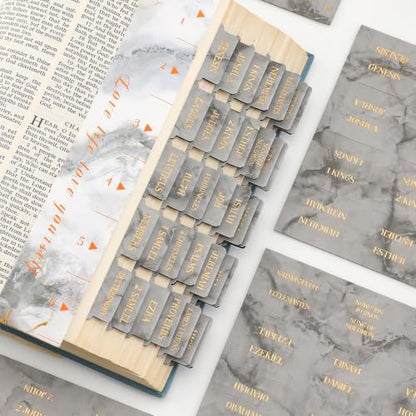 Leather Bible Tabs, Bible Tabs for Women and Men(Gold Foil Lettering) Large Print Stickers, Easy to Read and Apply, 66 Chapters & 14 Blank Labels for Easy Navigation, Bible Study Supplies(Grey Marble) - style: Leather Grey Marble