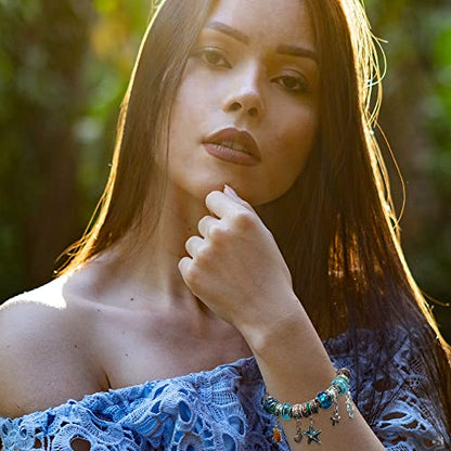 Madison Tyler Religious Prayer Bracelet For Women - style: Gold Plated/Silver Plated/Rose Gold Plated Patina Turquoise Stretch Heart Love Bracelet